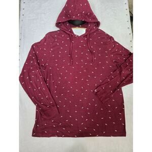 Denim Flower Burgundy Bird Print Hoodie Mens Large Lightweight Pullover